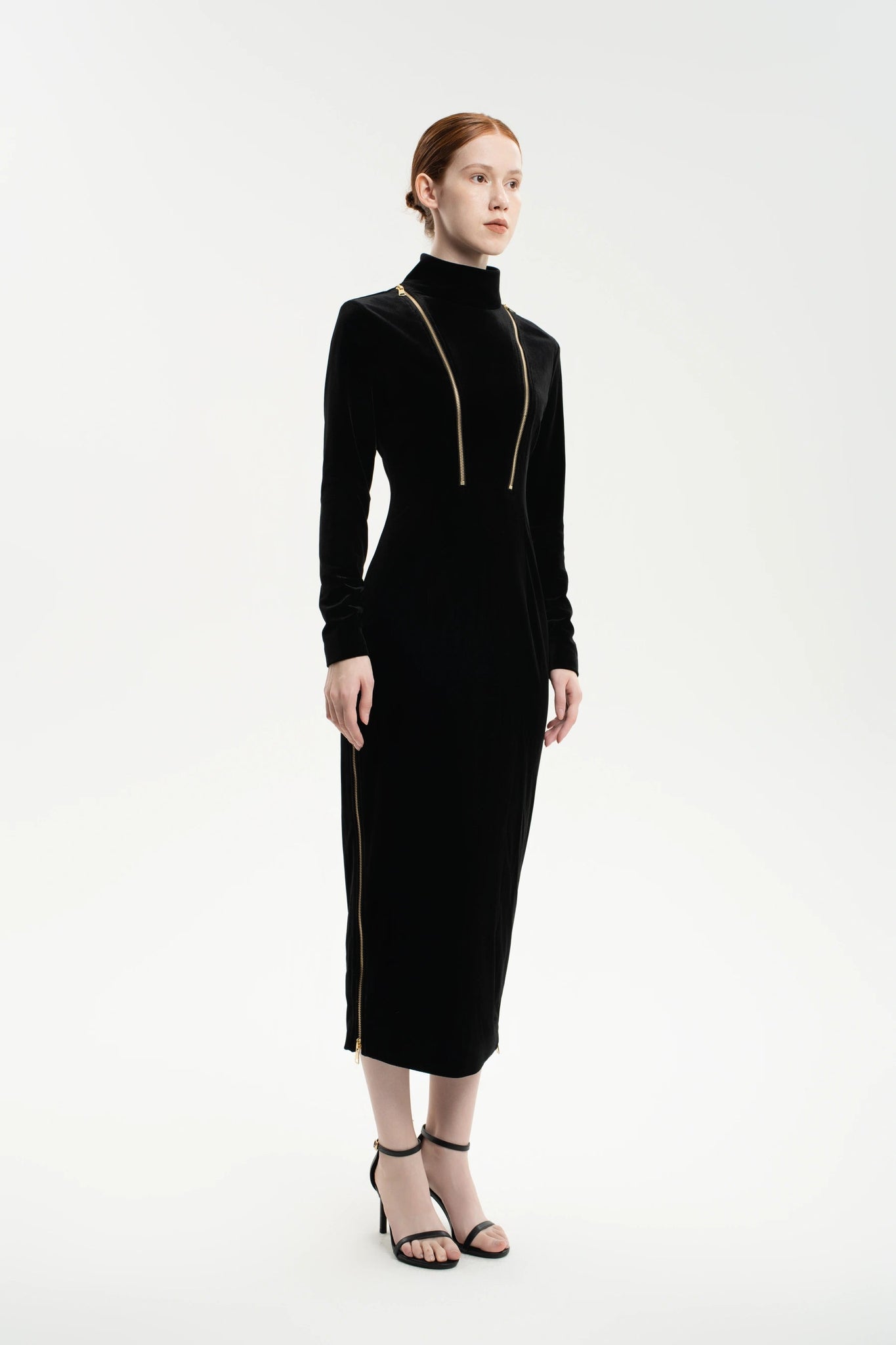 Velvet Elegance Dress With Zippers