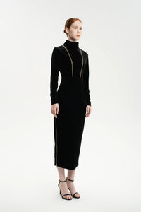 Velvet Elegance Dress With Zippers