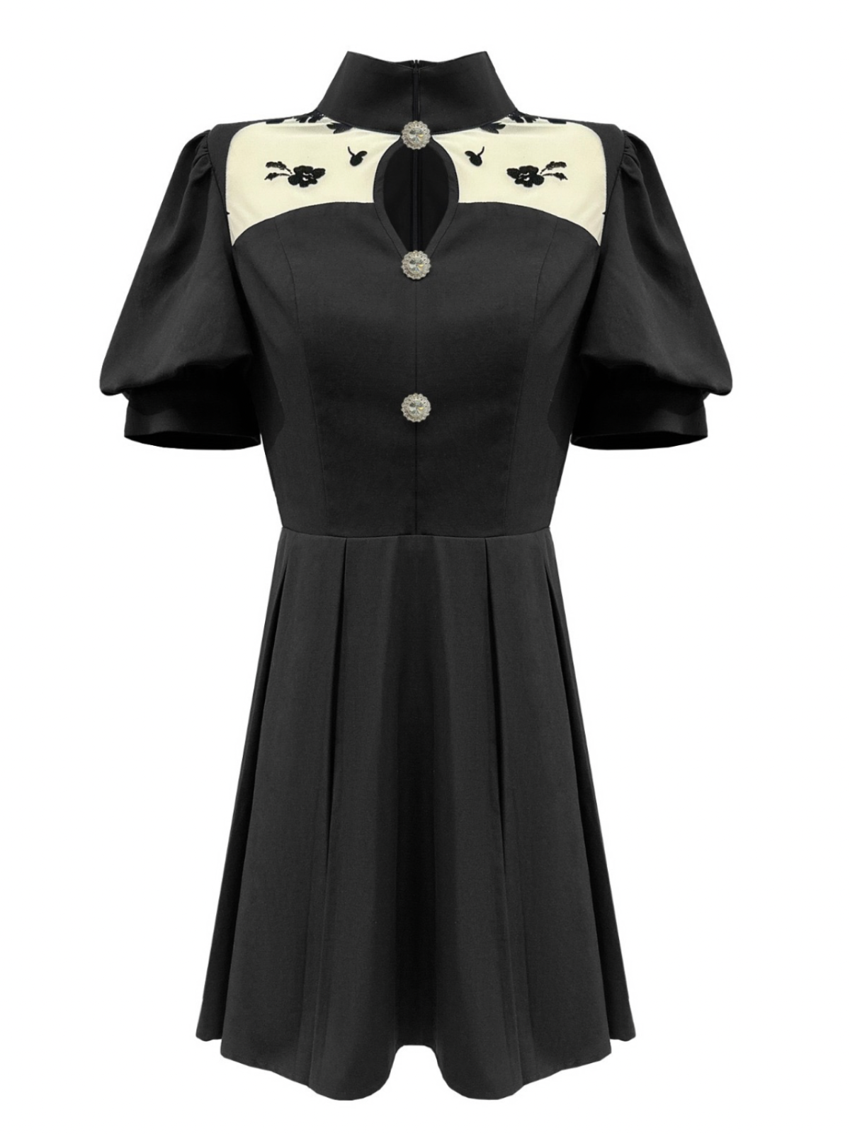 Retro Elegance Dress Black With Floral Details