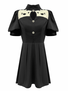 Retro Elegance Dress Black With Floral Details