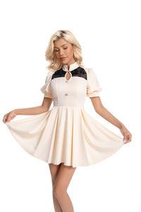 Retro Elegance Dress – Color Soft Vanilla with Floral Details