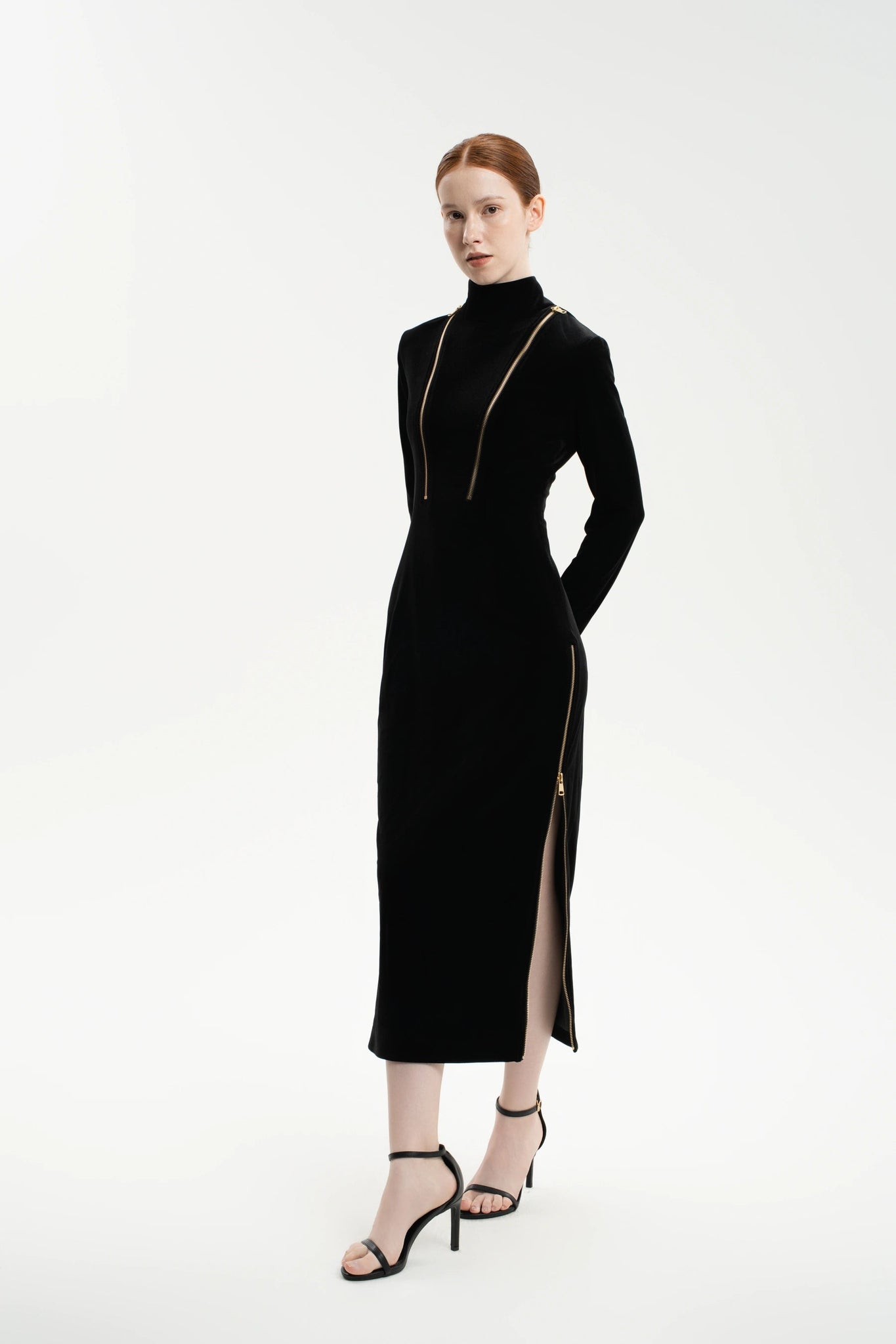 Velvet Elegance Dress With Zippers