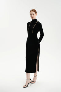 Velvet Elegance Dress With Zippers