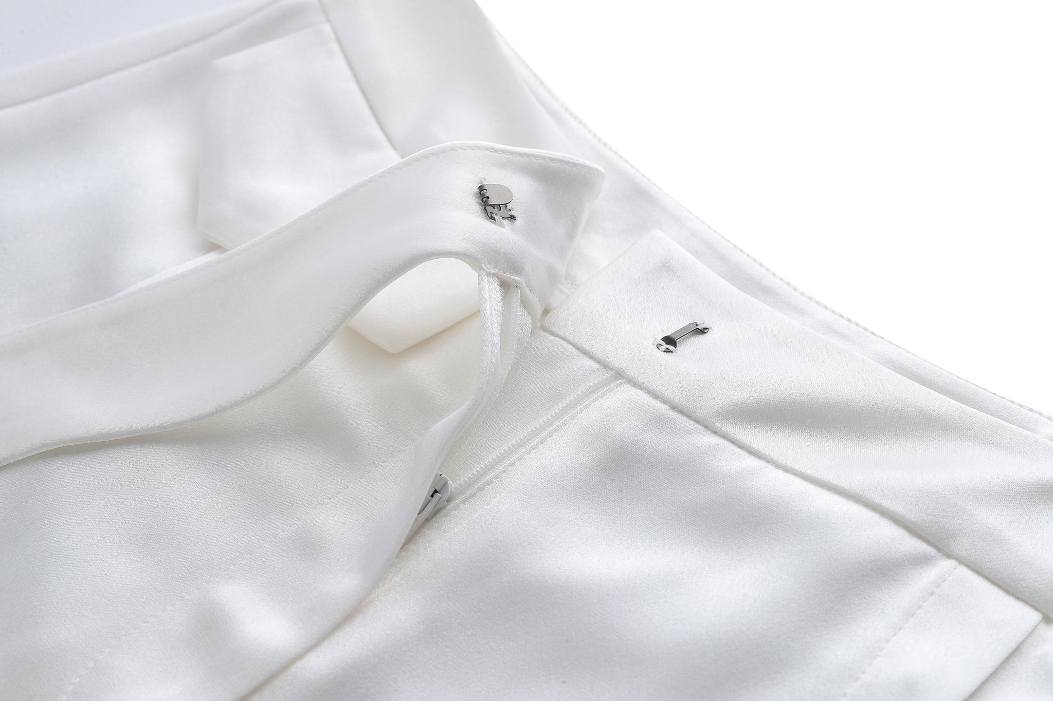 White Hand-Sewn Slit Trousers
