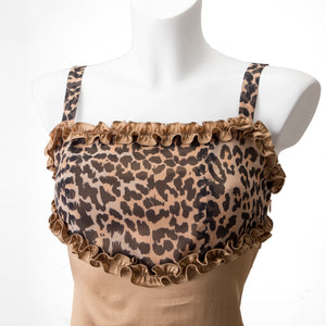Gold Beige Leopard Print Silk Mini Dress