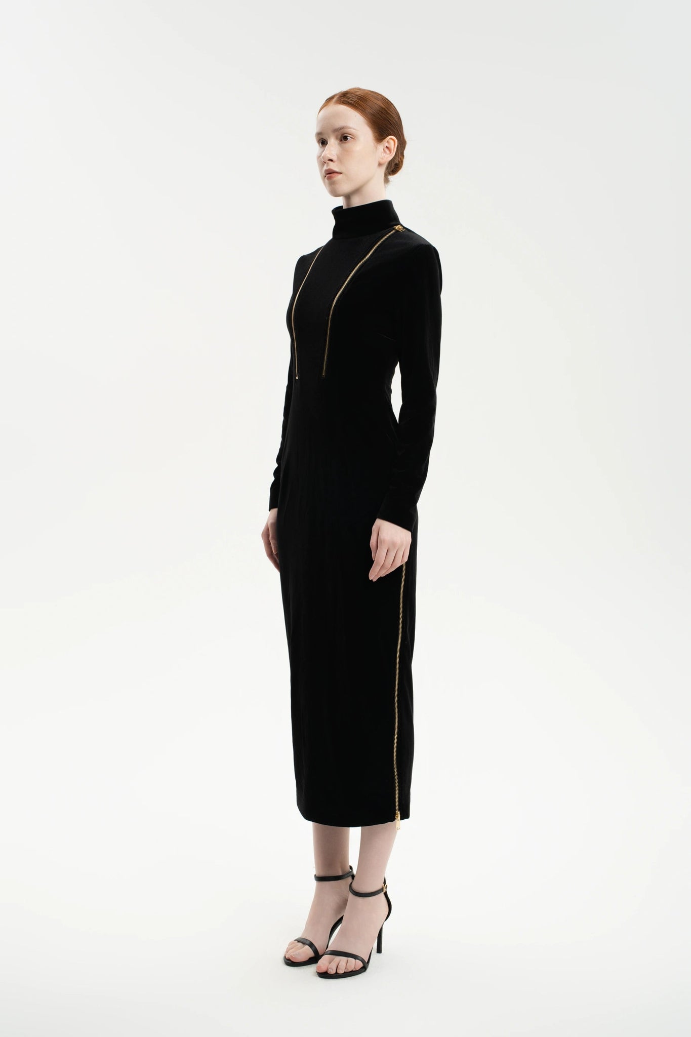 Velvet Elegance Dress With Zippers