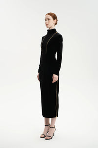 Velvet Elegance Dress With Zippers