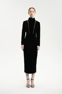 Velvet Elegance Dress With Zippers