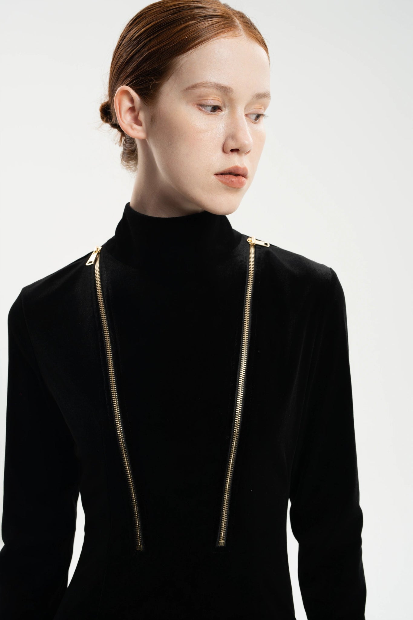 Velvet Elegance Dress With Zippers