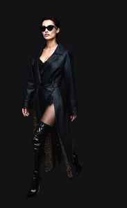 Sleek PU Trench Coat With Leopard Luxe Lining