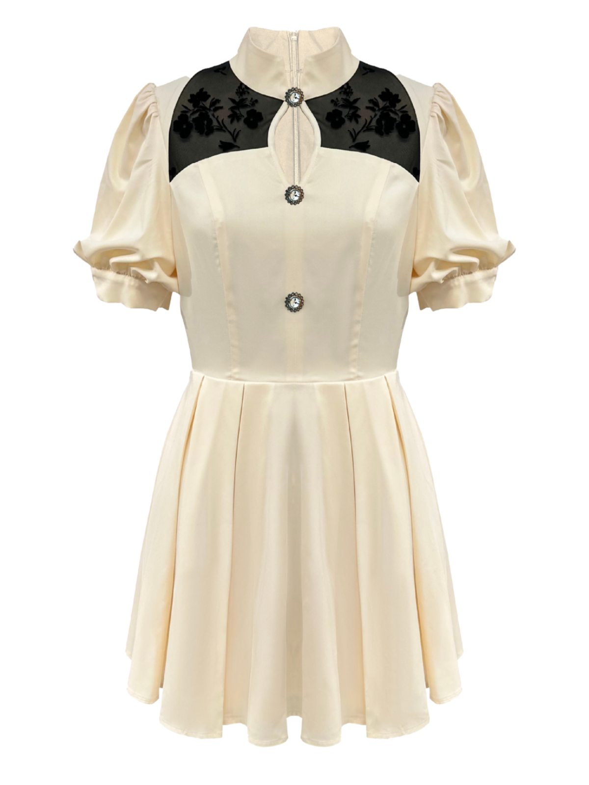 Retro Elegance Dress – Color Soft Vanilla with Floral Details