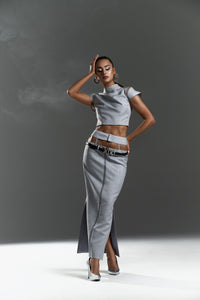 Grey Structured Maxi Skirt Set – Limited Capsule