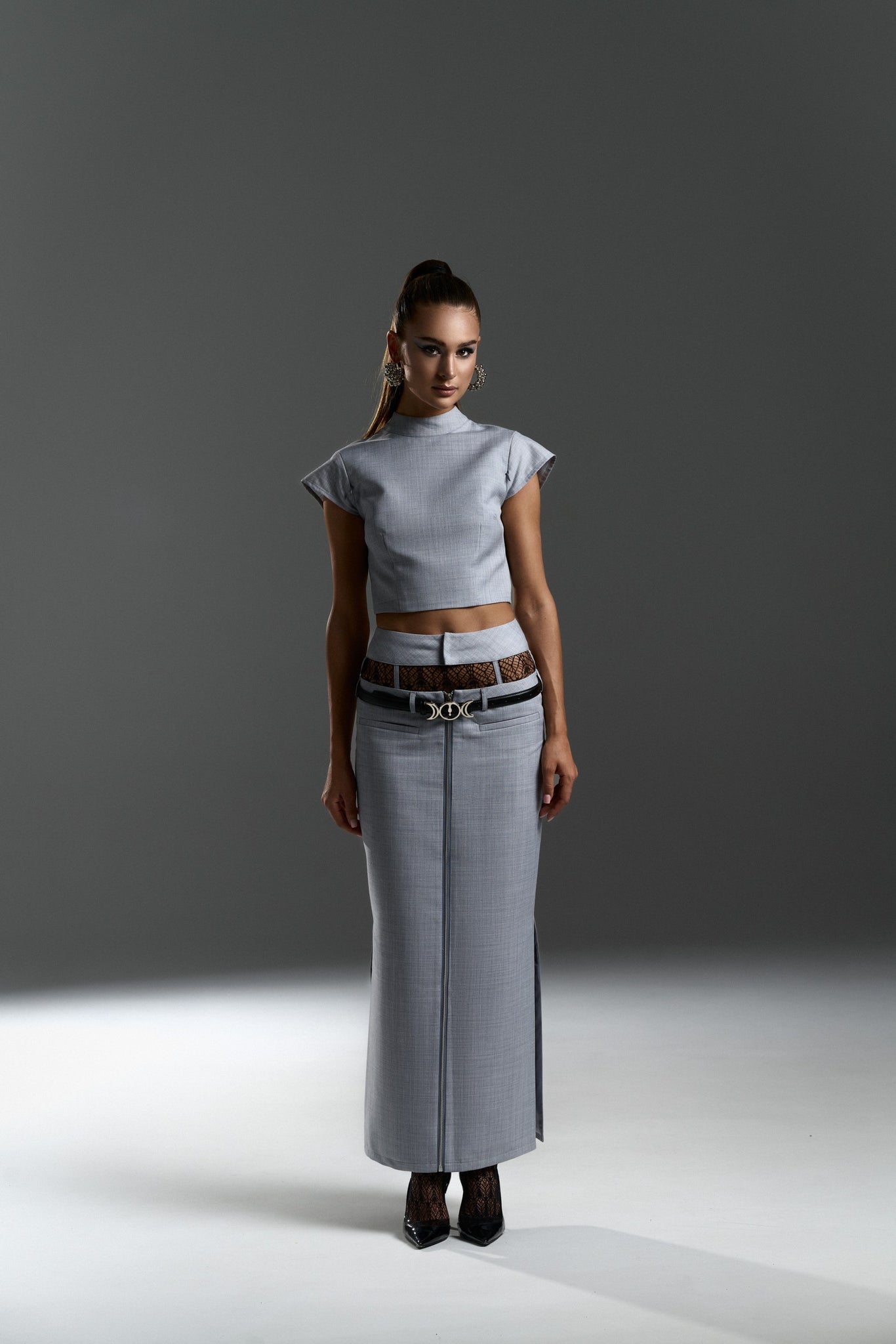 Grey Structured Maxi Skirt Set – Limited Capsule