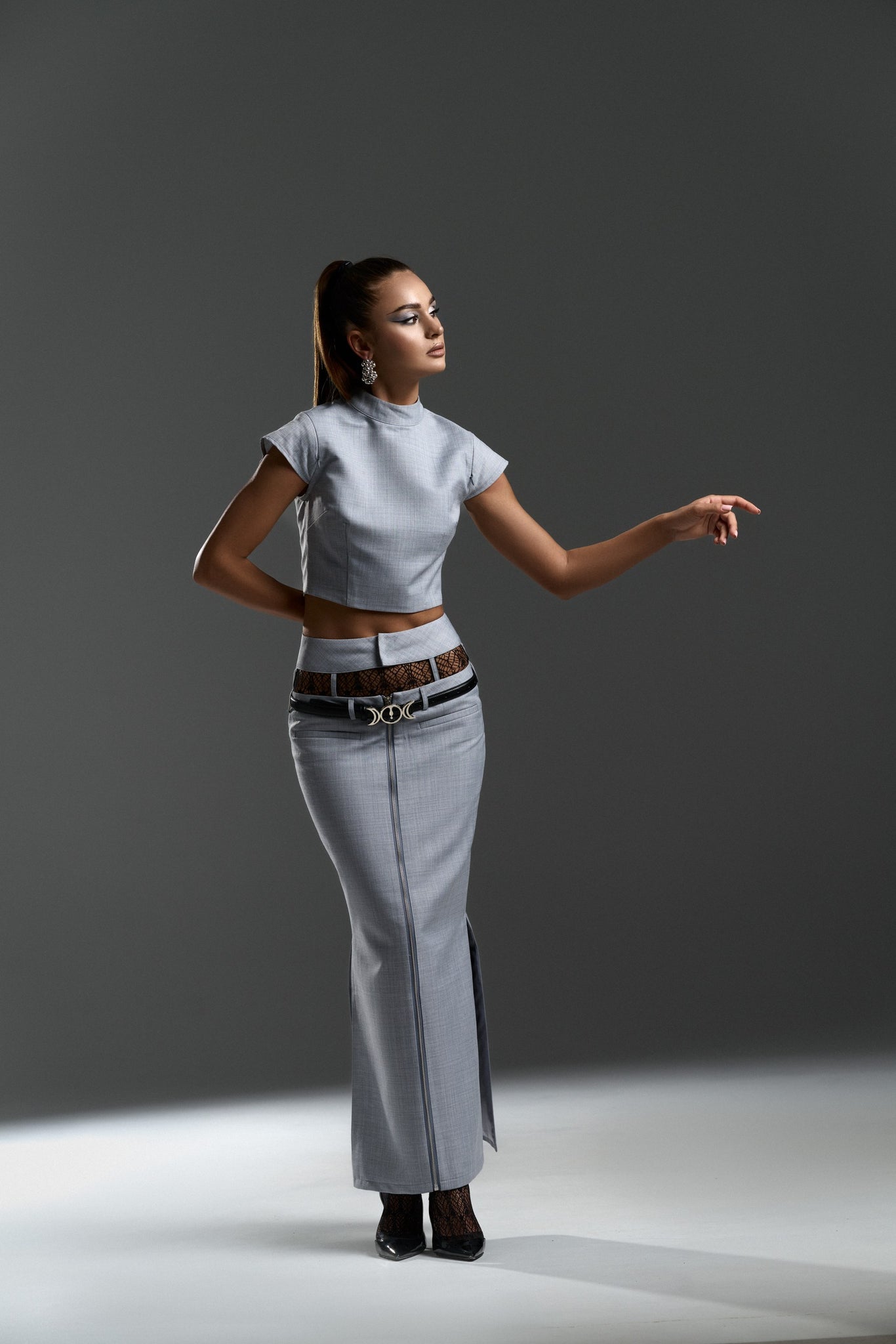 Grey Structured Maxi Skirt Set – Limited Capsule