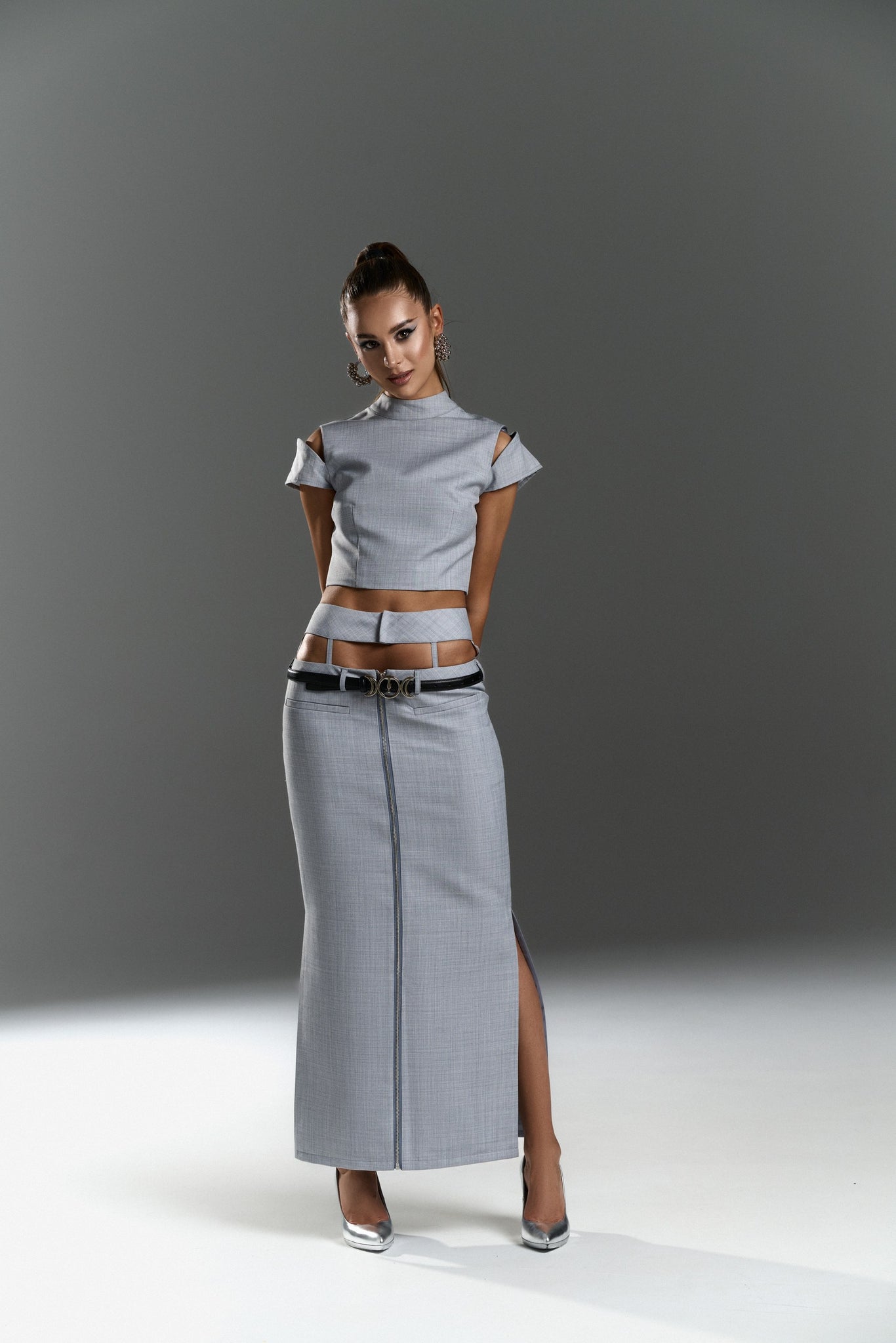 Grey Structured Maxi Skirt Set – Limited Capsule
